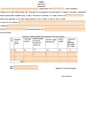 Madhya Pradesh VAT Works Contract Declaration Form