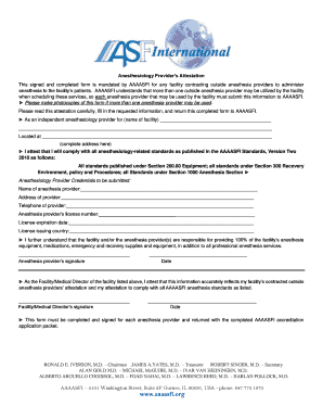 Anesthesiology Provider's Attestation Form