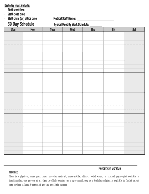 Monthly Employee Work Schedule Template from www.pdffiller.com