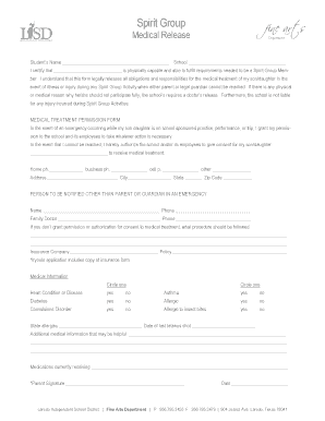 Medical Release Form for Spirit Group