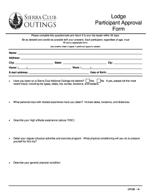 Sierra Club Participant Approval Form