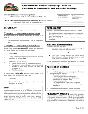 Vacant Commercial Industrial Property Tax Rebate Application