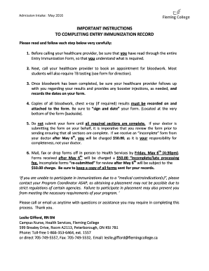 Entry Immunization Record Form