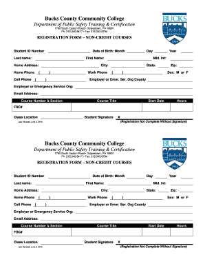 Bucks County Community College Non-Credit Course Registration Form