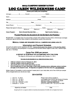 2014 Camping Reservation Form