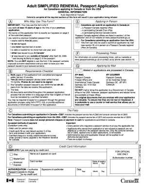 Canadian Adult Simplified Passport Renewal Application