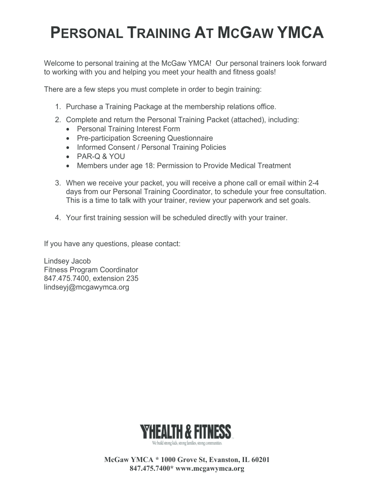 PERSONAL TRAINING AT MCG - McGaw YMCA - mcgawymca Preview on Page 1