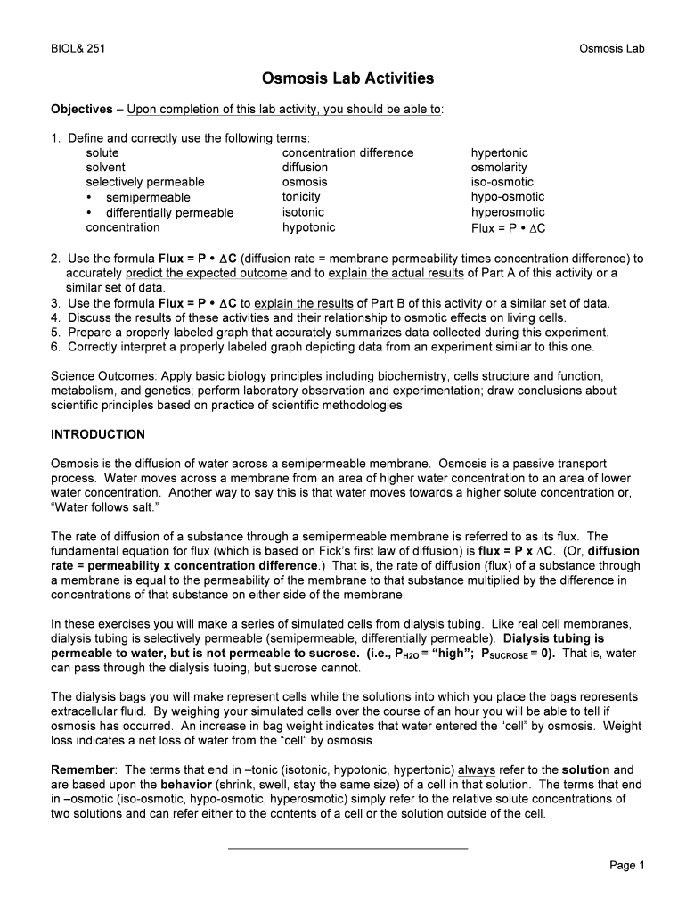 Fillable Online Osmosis Lab Activities Clark College Fax Email Print