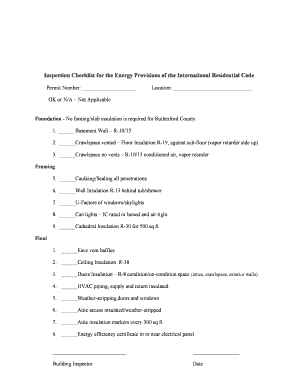 Inspection Checklist for Energy Provisions