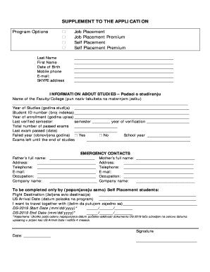 Student Program Application Supplement