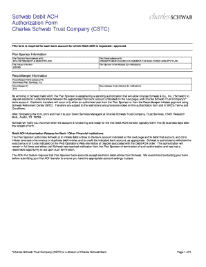 Ach authorization form template - Schwab Debit ACH Authorization Form Charles Schwab Trust - pcarbi