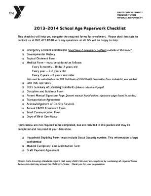 School Age Enrollment Paperwork Checklist
