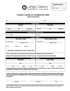 Student Change of Information Form