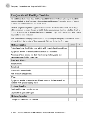 Emergency Preparedness Ready to Go Kit Checklist