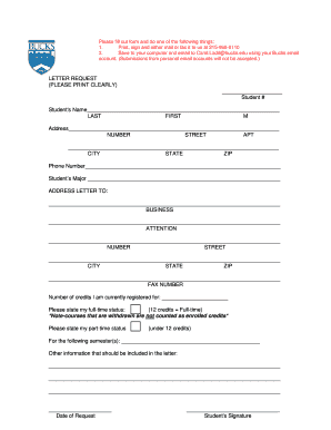 Student Registration Letter Request Form