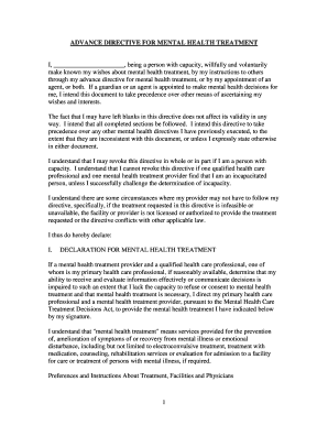 Advance Directive for Mental Health Treatment