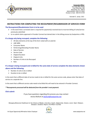 Recoupment/Resubmission of Services Form