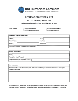APPLICATION COVERSHEET - humanitiesuciedu