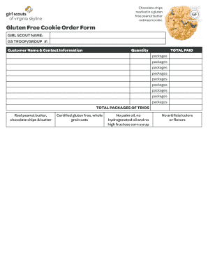 Chocolate chips oatmeal cookie Gluten Free Cookie Order Form - gsvsc