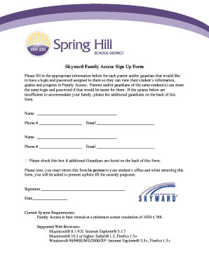 Skyward Family Access Sign Up Form