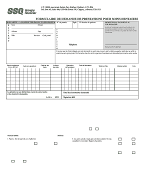 FORMULAIRE DE DEMANDE DE PRESTATIONS POUR SOINS DENTAIRES