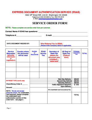 Express Document Authentication Service Order Form