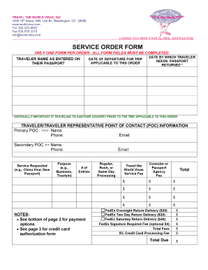 Travel the World Visas Service Order Form