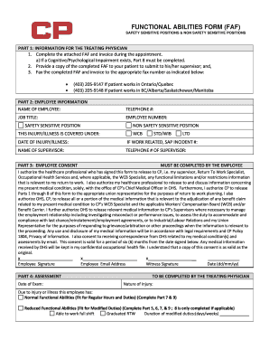 Functional Abilities Form (FAF) for Return to Work