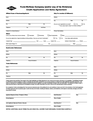 Furst-McNess Credit Application and Sales Agreement