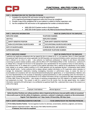 Functional Abilities Form (FAF) for Canadian Pacific Railway