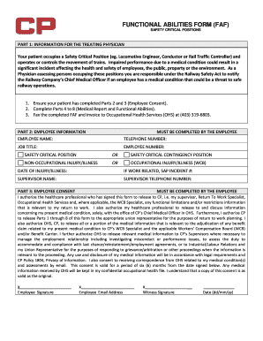 Functional Abilities Form for Safety Critical Positions