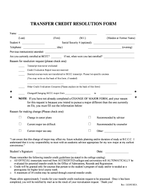 Transfer Credit Resolution Form