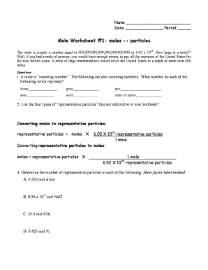 Mole Worksheet 1