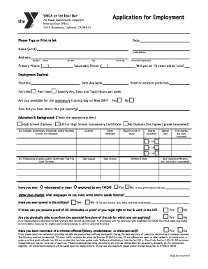 YMCA Employment Application Form