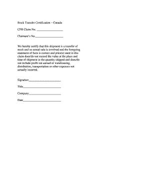 Stock Transfer Certification - Canada