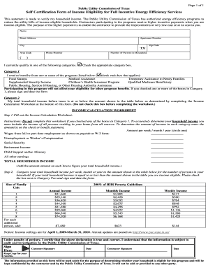 Texas Income Eligibility Form for Energy Efficiency Services