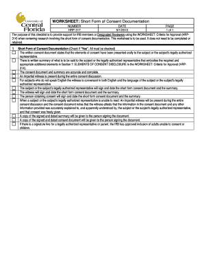 Short Form Consent Documentation Checklist