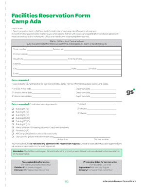 Girl Scouts Camp Ada Facilities Reservation Form