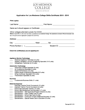 Los Medanos College Skills Certificate Application