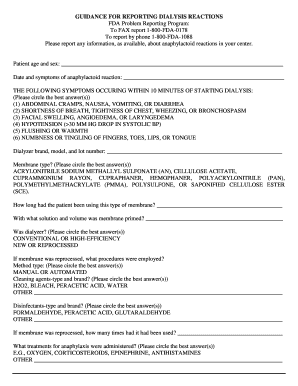 FDA Dialysis Reaction Reporting Form