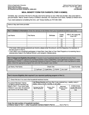 California Meal Benefit Form for Parents