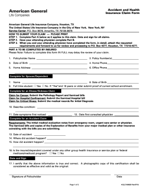 Accident and Health Insurance Claim Form