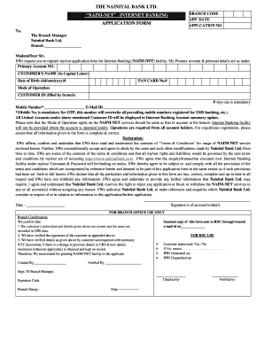 Nainital Bank Internet Banking Application Form