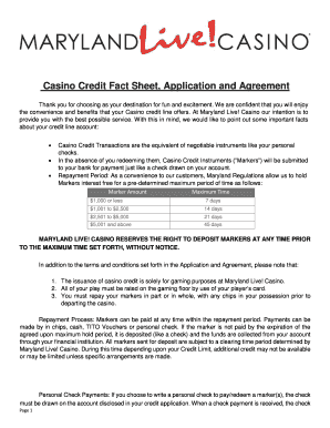 Maryland Live Casino Credit Application and Agreement