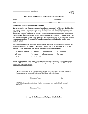 Prior Notice and Consent for Evaluation/Re-Evaluation