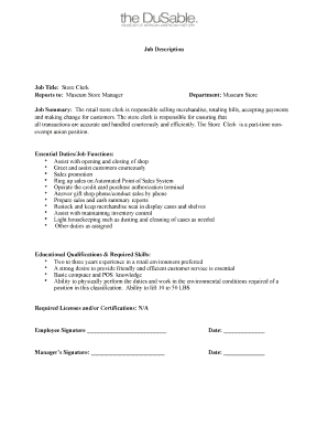 Store Clerk Job Description