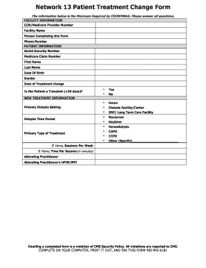 Network 13 Patient Treatment Change Form