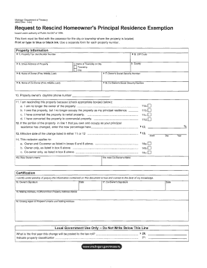 Michigan Homeowner's Principal Residence Exemption Rescission Form