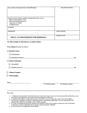 Small Claims Request for Dismissal