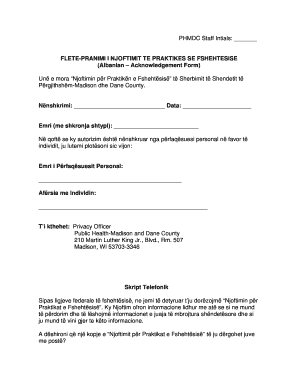 HIPAA Privacy Practices Notice Acknowledgement Form